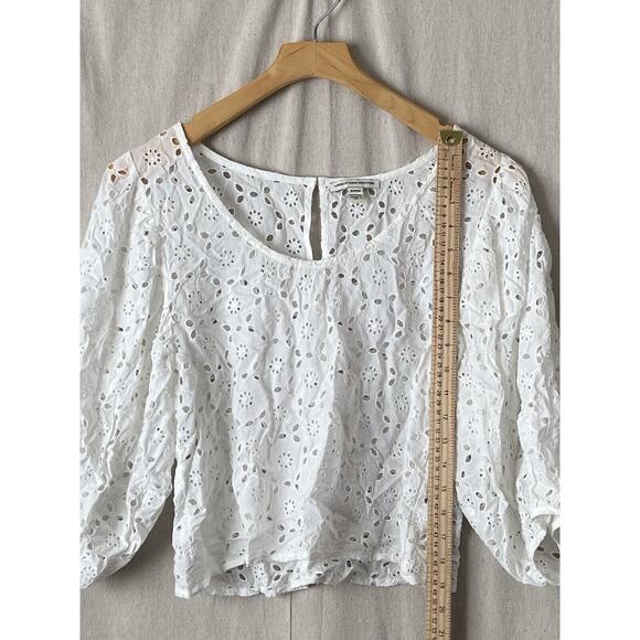 American Eagle Outfitters White Eyelet Cropped Top Women Small Boho Chic Cottage - Picture 2 of 7